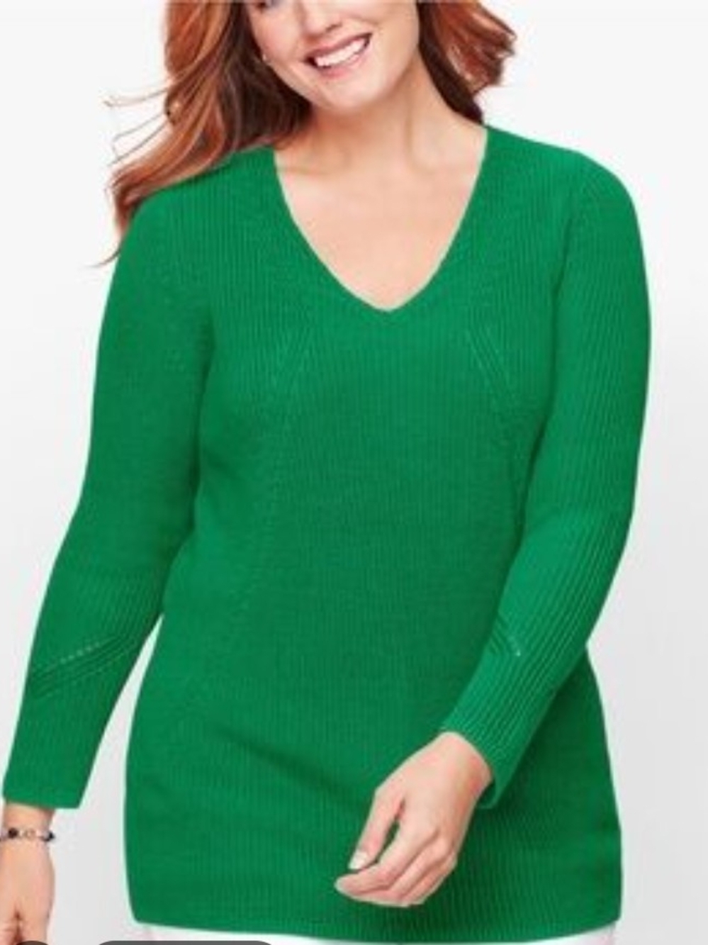 Talbots Green V-Neck Ribbed Sweater. Size Medium